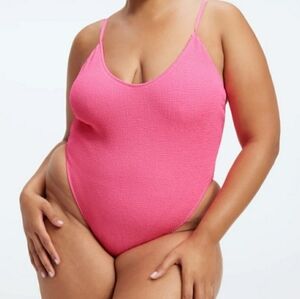 Good American Always Fits One Piece Swimsuit Hot Pink NEW